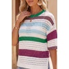 image:imageArachampCloz Womens Linen Blend Oversized Hollow Out Summer Vacation Tops  Lightweight amp Breathable Short Sleeves Crochet Knit Boho Tops Solid amp Striped Loose Fit Beach Cover Ups Cruise OutfitsStriped Green White