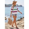 image:imageArachampCloz Womens Linen Blend Oversized Hollow Out Summer Vacation Tops  Lightweight amp Breathable Short Sleeves Crochet Knit Boho Tops Solid amp Striped Loose Fit Beach Cover Ups Cruise OutfitsStriped Green White