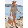 image:imageArachampCloz Womens Linen Blend Oversized Hollow Out Summer Vacation Tops  Lightweight amp Breathable Short Sleeves Crochet Knit Boho Tops Solid amp Striped Loose Fit Beach Cover Ups Cruise OutfitsApricot