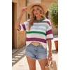 image:imageArachampCloz Womens Linen Blend Oversized Hollow Out Summer Vacation Tops  Lightweight amp Breathable Short Sleeves Crochet Knit Boho Tops Solid amp Striped Loose Fit Beach Cover Ups Cruise OutfitsStriped Green White