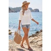 image:imageArachampCloz Womens Linen Blend Oversized Hollow Out Summer Vacation Tops  Lightweight amp Breathable Short Sleeves Crochet Knit Boho Tops Solid amp Striped Loose Fit Beach Cover Ups Cruise OutfitsWhite