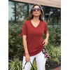 image:imageArachampCloz Womens Wool Blend Short Sleeve Summer Business Casual Sweater  LightweightampSoft Fabric Breathable Top VNeck Regular Fit Office Wear Teacher Outfits Fall Capsule Wardrobe 2026Brick Red