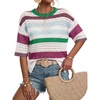image:imageArachampCloz Womens Linen Blend Oversized Hollow Out Summer Vacation Tops  Lightweight amp Breathable Short Sleeves Crochet Knit Boho Tops Solid amp Striped Loose Fit Beach Cover Ups Cruise OutfitsStriped Green White