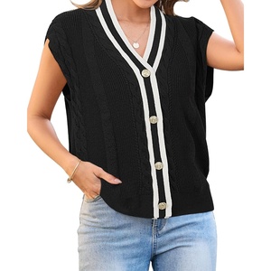 image:imageArachampCloz Summer Sweater Vest Women Spring Cap Sleeve V Neck Striped Button Casual Cardigan Sweater Knit Tank Tops 2025Blackwhite