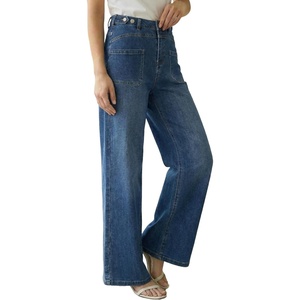 image:imageArachampCloz Womens Lyocell Blend Adjustable Waist Fall Wide Leg Jeans  Lyocell Blend Stretchy Denim Adjustable Button Waist High Waist Baggy Straight Wide Leg Jeans Trendy Casual Workwear 2026Blue