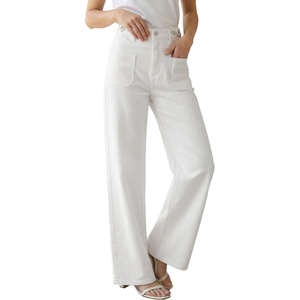 image:imageArachampCloz Womens Lyocell Blend Adjustable Waist Fall Wide Leg Jeans  Lyocell Blend Stretchy Denim Adjustable Button Waist High Waist Baggy Straight Wide Leg Jeans Trendy Casual Workwear 2026White