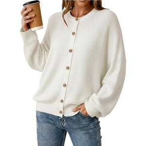 image:imageArachampCloz Womens Wool Blend Gold Button Fall Fashion Casual Cardigan  Lightweight Breathable SweaterWool BlendCrew NeckLong SleeveBusiness CasualFall Outfits for WomenFigurefriendlyOffwhite