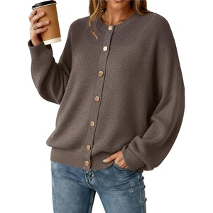 image:imageArachampCloz Womens Wool Blend Gold Button Fall Fashion Casual Cardigan  Lightweight Breathable SweaterWool BlendCrew NeckLong SleeveBusiness CasualFall Outfits for WomenFigurefriendlyCoffee