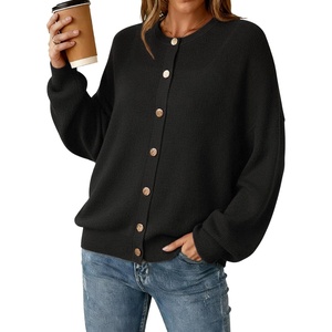 image:imageArachampCloz Womens Wool Blend Gold Button Fall Fashion Casual Cardigan  Lightweight Breathable SweaterWool BlendCrew NeckLong SleeveBusiness CasualFall Outfits for WomenFigurefriendlyBlack