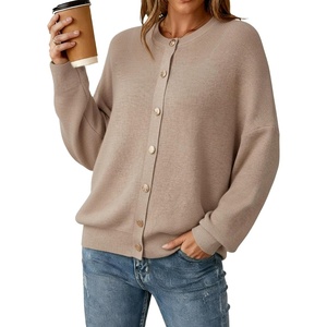 image:imageArachampCloz Womens Wool Blend Gold Button Fall Fashion Casual Cardigan  Lightweight Breathable SweaterWool BlendCrew NeckLong SleeveBusiness CasualFall Outfits for WomenFigurefriendlyDark Apricot