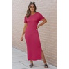 image:imageArachampCloz Womens Wool Blend Fall Business Casual T Shirts Maxi Dress  Soft Wool Blend Medium Stretch amp ThicknessCrew Neck short Sleeve Maxi Dress With side Slit fitsCasual And All OccasionsRose Red