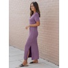 image:imageArachampCloz Womens Wool Blend Fall Business Casual T Shirts Maxi Dress  Soft Wool Blend Medium Stretch amp ThicknessCrew Neck short Sleeve Maxi Dress With side Slit fitsCasual And All OccasionsPurple