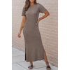 image:imageArachampCloz Womens Wool Blend Fall Business Casual T Shirts Maxi Dress  Soft Wool Blend Medium Stretch amp ThicknessCrew Neck short Sleeve Maxi Dress With side Slit fitsCasual And All OccasionsCoffee