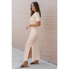 image:imageArachampCloz Womens Wool Blend Fall Business Casual T Shirts Maxi Dress  Soft Wool Blend Medium Stretch amp ThicknessCrew Neck short Sleeve Maxi Dress With side Slit fitsCasual And All OccasionsApricot