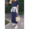 image:imageArachampCloz Womens Wool Blend Fall Business Casual T Shirts Maxi Dress  Soft Wool Blend Medium Stretch amp ThicknessCrew Neck short Sleeve Maxi Dress With side Slit fitsCasual And All OccasionsNavy