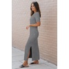 image:imageArachampCloz Womens Wool Blend Fall Business Casual T Shirts Maxi Dress  Soft Wool Blend Medium Stretch amp ThicknessCrew Neck short Sleeve Maxi Dress With side Slit fitsCasual And All OccasionsGray