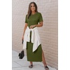 image:imageArachampCloz Womens Wool Blend Fall Business Casual T Shirts Maxi Dress  Soft Wool Blend Medium Stretch amp ThicknessCrew Neck short Sleeve Maxi Dress With side Slit fitsCasual And All OccasionsOlive Green