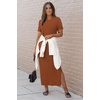 image:imageArachampCloz Womens Wool Blend Fall Business Casual T Shirts Maxi Dress  Soft Wool Blend Medium Stretch amp ThicknessCrew Neck short Sleeve Maxi Dress With side Slit fitsCasual And All OccasionsCaramel
