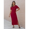 image:imageArachampCloz Womens Wool Blend Fall Business Casual T Shirts Maxi Dress  Soft Wool Blend Medium Stretch amp ThicknessCrew Neck short Sleeve Maxi Dress With side Slit fitsCasual And All OccasionsBurgundy