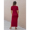 image:imageArachampCloz Womens Wool Blend Fall Business Casual T Shirts Maxi Dress  Soft Wool Blend Medium Stretch amp ThicknessCrew Neck short Sleeve Maxi Dress With side Slit fitsCasual And All OccasionsBurgundy