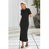 image:imageArachampCloz Womens Wool Blend Fall Business Casual T Shirts Maxi Dress  Soft Wool Blend Medium Stretch amp ThicknessCrew Neck short Sleeve Maxi Dress With side Slit fitsCasual And All OccasionsBlack