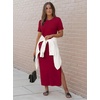 image:imageArachampCloz Womens Wool Blend Fall Business Casual T Shirts Maxi Dress  Soft Wool Blend Medium Stretch amp ThicknessCrew Neck short Sleeve Maxi Dress With side Slit fitsCasual And All OccasionsBurgundy