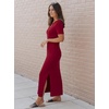 image:imageArachampCloz Womens Wool Blend Fall Business Casual T Shirts Maxi Dress  Soft Wool Blend Medium Stretch amp ThicknessCrew Neck short Sleeve Maxi Dress With side Slit fitsCasual And All OccasionsBurgundy