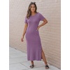 image:imageArachampCloz Womens Wool Blend Fall Business Casual T Shirts Maxi Dress  Soft Wool Blend Medium Stretch amp ThicknessCrew Neck short Sleeve Maxi Dress With side Slit fitsCasual And All OccasionsPurple