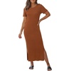 image:imageArachampCloz Womens Wool Blend Fall Business Casual T Shirts Maxi Dress  Soft Wool Blend Medium Stretch amp ThicknessCrew Neck short Sleeve Maxi Dress With side Slit fitsCasual And All OccasionsCaramel