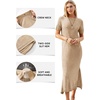 image:imageArachampCloz Womens Wool Blend Fall Business Casual T Shirts Maxi Dress  Soft Wool Blend Medium Stretch amp ThicknessCrew Neck short Sleeve Maxi Dress With side Slit fitsCasual And All OccasionsKahki