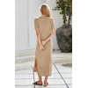 image:imageArachampCloz Womens Wool Blend Fall Business Casual T Shirts Maxi Dress  Soft Wool Blend Medium Stretch amp ThicknessCrew Neck short Sleeve Maxi Dress With side Slit fitsCasual And All OccasionsKahki