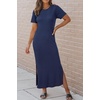 image:imageArachampCloz Womens Wool Blend Fall Business Casual T Shirts Maxi Dress  Soft Wool Blend Medium Stretch amp ThicknessCrew Neck short Sleeve Maxi Dress With side Slit fitsCasual And All OccasionsNavy