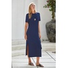 image:imageArachampCloz Womens Wool Blend Fall Business Casual T Shirts Maxi Dress  Soft Wool Blend Medium Stretch amp ThicknessCrew Neck short Sleeve Maxi Dress With side Slit fitsCasual And All OccasionsNavy