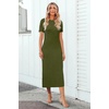 image:imageArachampCloz Womens Wool Blend Fall Business Casual T Shirts Maxi Dress  Soft Wool Blend Medium Stretch amp ThicknessCrew Neck short Sleeve Maxi Dress With side Slit fitsCasual And All OccasionsOlive Green