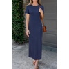 image:imageArachampCloz Womens Wool Blend Fall Business Casual T Shirts Maxi Dress  Soft Wool Blend Medium Stretch amp ThicknessCrew Neck short Sleeve Maxi Dress With side Slit fitsCasual And All OccasionsNavy