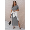 image:imageArachampCloz Womens Wool Blend Fall Business Casual T Shirts Maxi Dress  Soft Wool Blend Medium Stretch amp ThicknessCrew Neck short Sleeve Maxi Dress With side Slit fitsCasual And All OccasionsGray