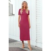 image:imageArachampCloz Womens Wool Blend Fall Business Casual T Shirts Maxi Dress  Soft Wool Blend Medium Stretch amp ThicknessCrew Neck short Sleeve Maxi Dress With side Slit fitsCasual And All OccasionsRose Red