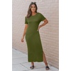 image:imageArachampCloz Womens Wool Blend Fall Business Casual T Shirts Maxi Dress  Soft Wool Blend Medium Stretch amp ThicknessCrew Neck short Sleeve Maxi Dress With side Slit fitsCasual And All OccasionsOlive Green