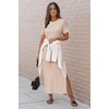 image:imageArachampCloz Womens Wool Blend Fall Business Casual T Shirts Maxi Dress  Soft Wool Blend Medium Stretch amp ThicknessCrew Neck short Sleeve Maxi Dress With side Slit fitsCasual And All OccasionsApricot