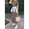 image:imageArachampCloz Womens Wool Blend Fall Business Casual T Shirts Maxi Dress  Soft Wool Blend Medium Stretch amp ThicknessCrew Neck short Sleeve Maxi Dress With side Slit fitsCasual And All OccasionsCoffee