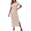 image:imageArachampCloz Womens Wool Blend Fall Business Casual T Shirts Maxi Dress  Soft Wool Blend Medium Stretch amp ThicknessCrew Neck short Sleeve Maxi Dress With side Slit fitsCasual And All OccasionsApricot