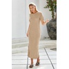 image:imageArachampCloz Womens Wool Blend Fall Business Casual T Shirts Maxi Dress  Soft Wool Blend Medium Stretch amp ThicknessCrew Neck short Sleeve Maxi Dress With side Slit fitsCasual And All OccasionsKahki
