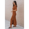 image:imageArachampCloz Womens Wool Blend Fall Business Casual T Shirts Maxi Dress  Soft Wool Blend Medium Stretch amp ThicknessCrew Neck short Sleeve Maxi Dress With side Slit fitsCasual And All OccasionsCaramel