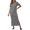 image:imageArachampCloz Womens Wool Blend Fall Business Casual T Shirts Maxi Dress  Soft Wool Blend Medium Stretch amp ThicknessCrew Neck short Sleeve Maxi Dress With side Slit fitsCasual And All OccasionsGray