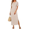 image:imageArachampCloz Womens Wool Blend Fall Business Casual T Shirts Maxi Dress  Soft Wool Blend Medium Stretch amp ThicknessCrew Neck short Sleeve Maxi Dress With side Slit fitsCasual And All OccasionsApricot