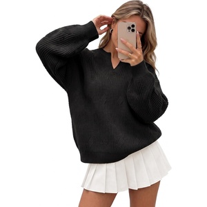 image:imageArachampCloz Womens Wool Blend Oversized V Neck Fall Winter Chunky Sweaters  NonItchy Soft Warm Long Sleeve Top Cozy Cable Knit Tunic Work Office Commutes Business Casual Fashion Weekend BlouseBlack