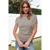 image:imageArachampCloz Womens Ruched Summer Tops Mock Neck Cap Sleeve Slim Fit BlousesGrey