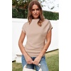 image:imageArachampCloz Womens Ruched Summer Tops Mock Neck Cap Sleeve Slim Fit BlousesNapricot