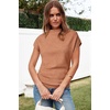 image:imageArachampCloz Womens Ruched Summer Tops Mock Neck Cap Sleeve Slim Fit BlousesNcamel