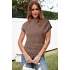 image:imageArachampCloz Womens Ruched Summer Tops Mock Neck Cap Sleeve Slim Fit BlousesNcoffee